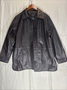 Vintage Centigrade Women's Dark Brown 100% Genuine Leather Button Car Coat Large